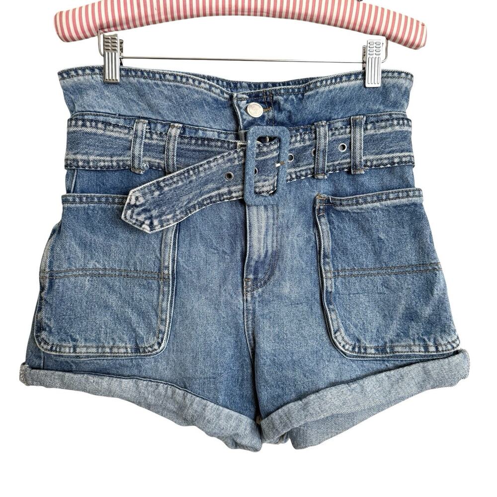 Blank NYC Denim‎ Shorts Sz 26 High Waisted Paperbag High Waist Belted Pockets